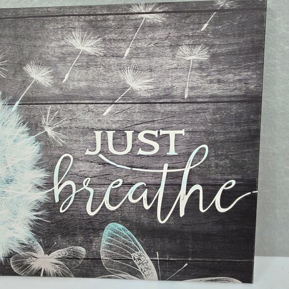 Just Breathe Dandelion and Butterfly Vinyl Canvas Wall Art Decor 16x23x1 - NEW - Picture 3 of 10